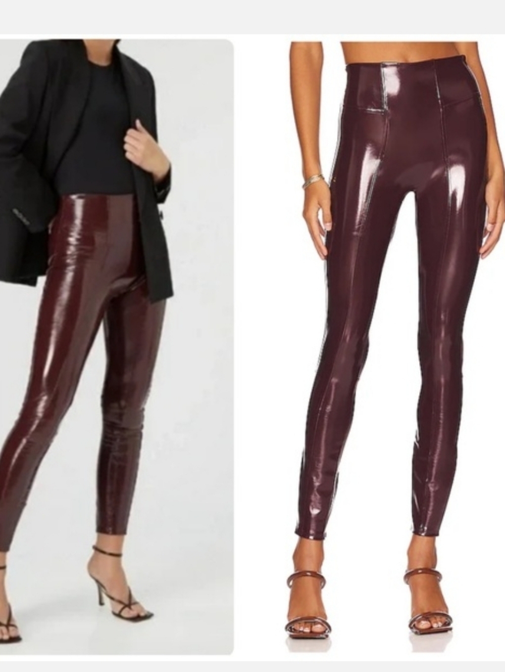 SPANX High-Shine Vinyl Skinny Pants in Dark Burgundy